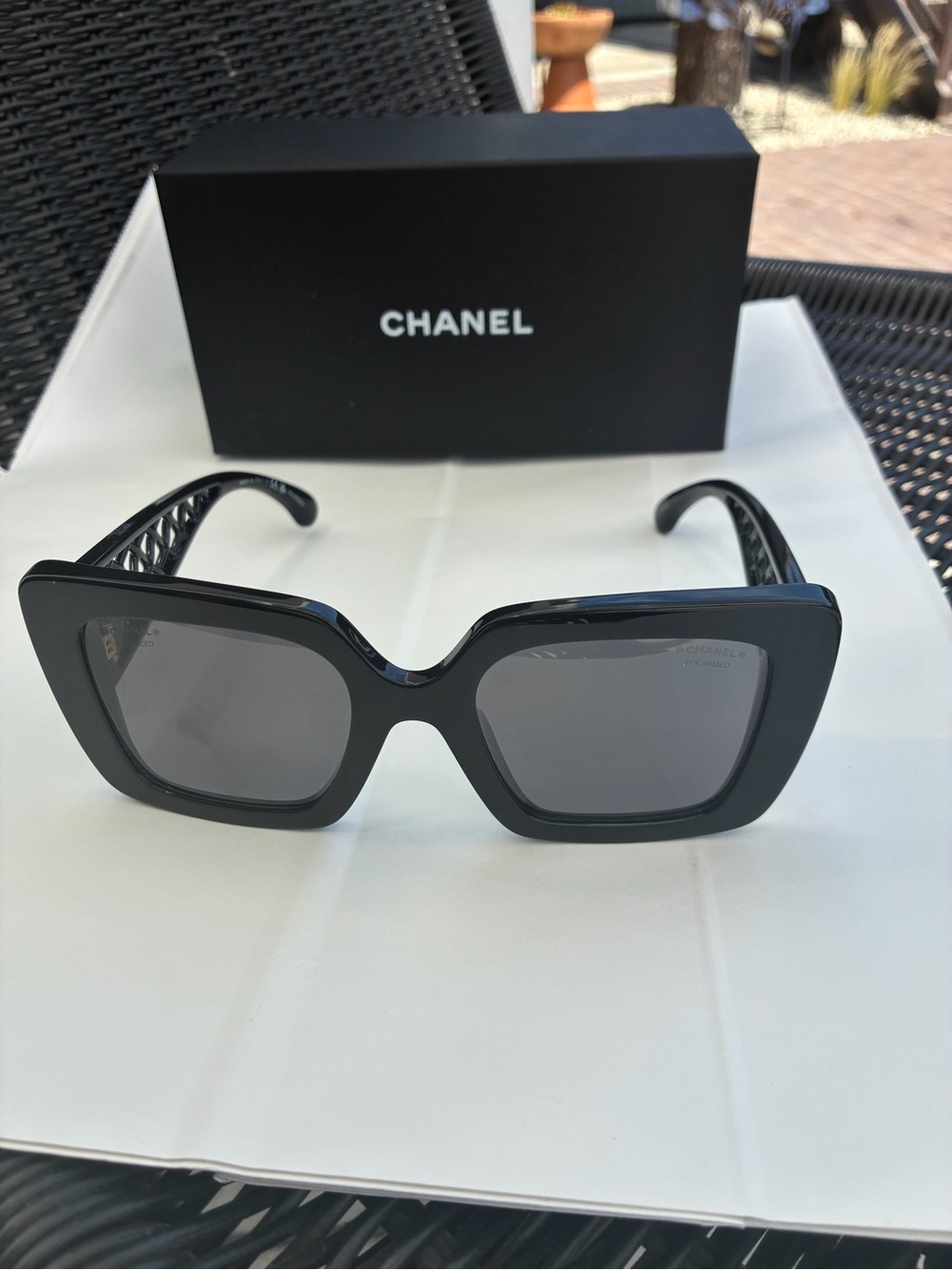 CHANEL Black Oversized Square Sunglasses for Women